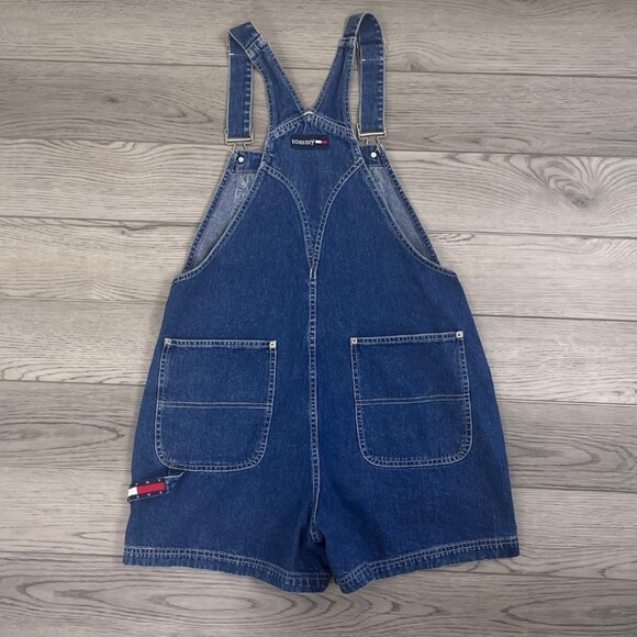 Tommy Women Size L Cotton Denim Shortall Bib Carpenter Short Jean Overalls Y2K - Picture 13 of 13